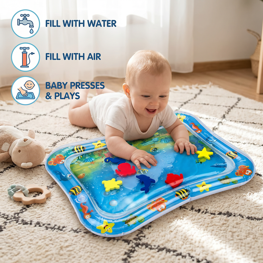 Tummy Time Toy | Inflatable Sensory Water Play Mat with Ocean Design