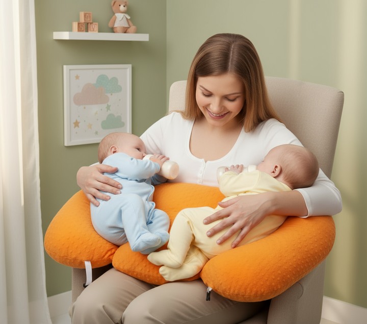 Twin Nursing Pillow | Ergonomic Support | Tandem Feeding | Removable Washable Cover