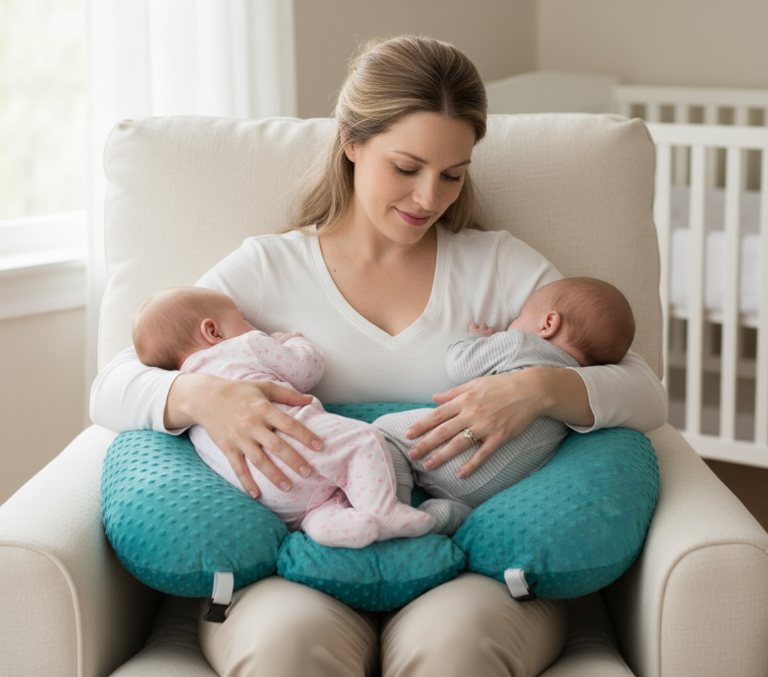 Twin Nursing Pillow | Ergonomic Support | Tandem Feeding | Removable Washable Cover