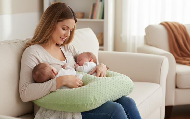 Twin Nursing Pillow | Ergonomic Support | Tandem Feeding | Removable Washable Cover