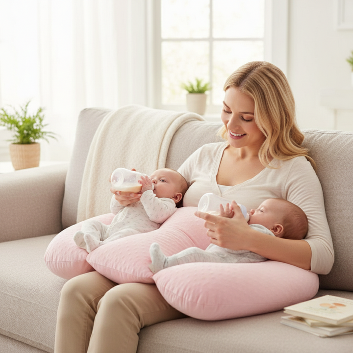 Twin Nursing Pillow | Ergonomic Support | Tandem Feeding | Removable Washable Cover