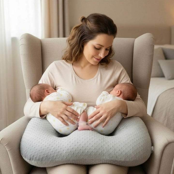 Twin Nursing Pillow | Ergonomic Support | Tandem Feeding | Removable Washable Cover