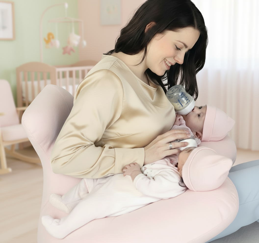 Twin Nursing Pillow | Ergonomic Support | Tandem Feeding | Removable Washable Cover