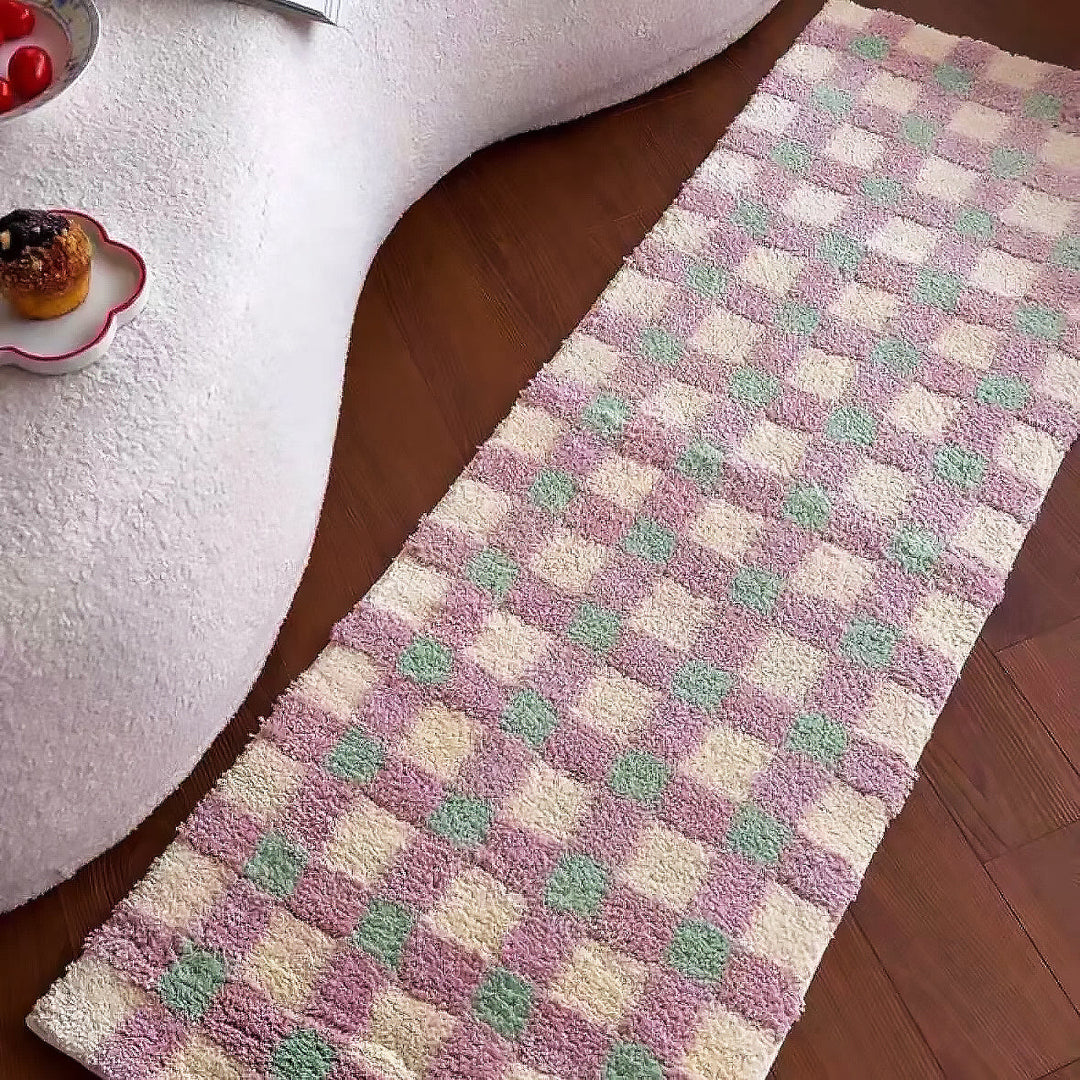 Two-Tone Grid Rug Polyester | Non-Slip TPR Base | Machine Washable Checkered Floor Mat for Living Room, Bedroom, Hallway