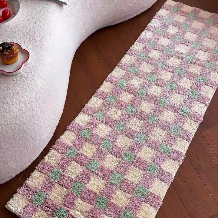 Two-Tone Grid Rug Polyester | Non-Slip TPR Base | Machine Washable Checkered Floor Mat for Living Room, Bedroom, Hallway