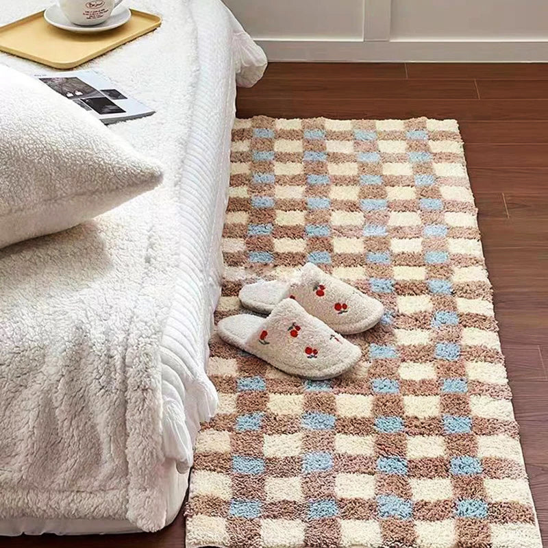 Two-Tone Grid Rug Polyester | Non-Slip TPR Base | Machine Washable Checkered Floor Mat for Living Room, Bedroom, Hallway
