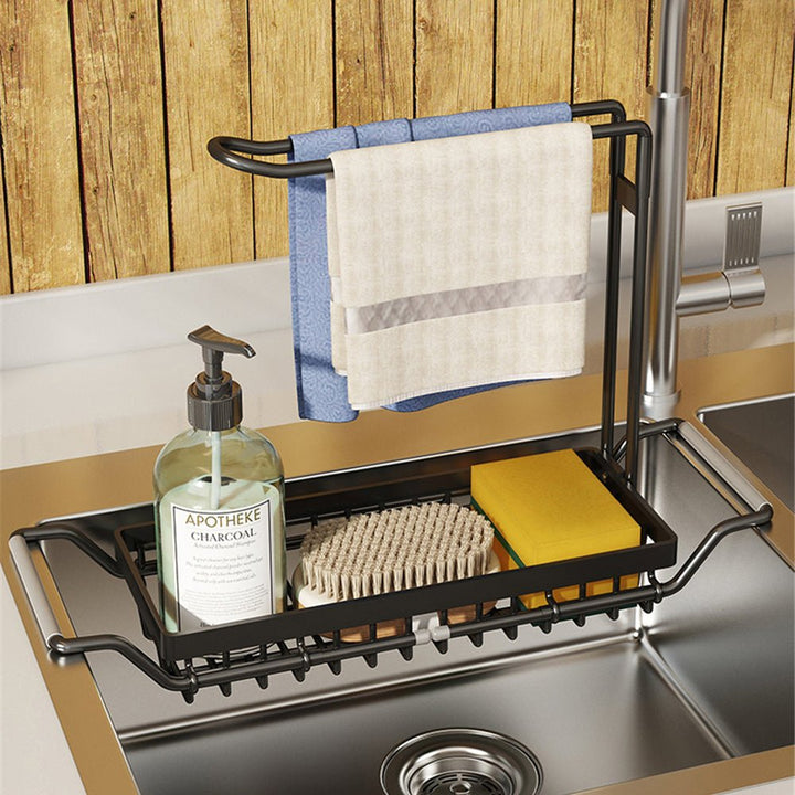 Adjustable Sink Storage Rack | Expandable Fit for Any Sink Size | Space-Saving Kitchen Organiser for Sponges &amp; Towels 1
