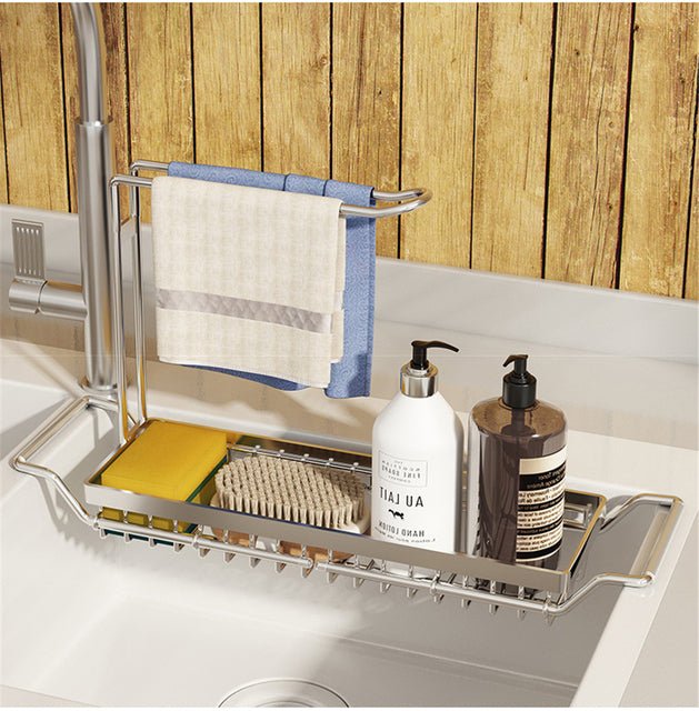 Adjustable Sink Storage Rack | Expandable Fit for Any Sink Size | Space-Saving Kitchen Organiser for Sponges & Towels 2
