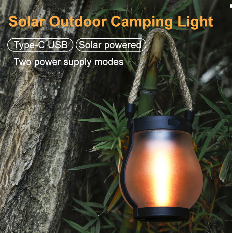 USB Rechargeable Rope Lantern, ABS Body | Hemp Rope Carry Handle, Grey | Light-Sensing Auto On/Off