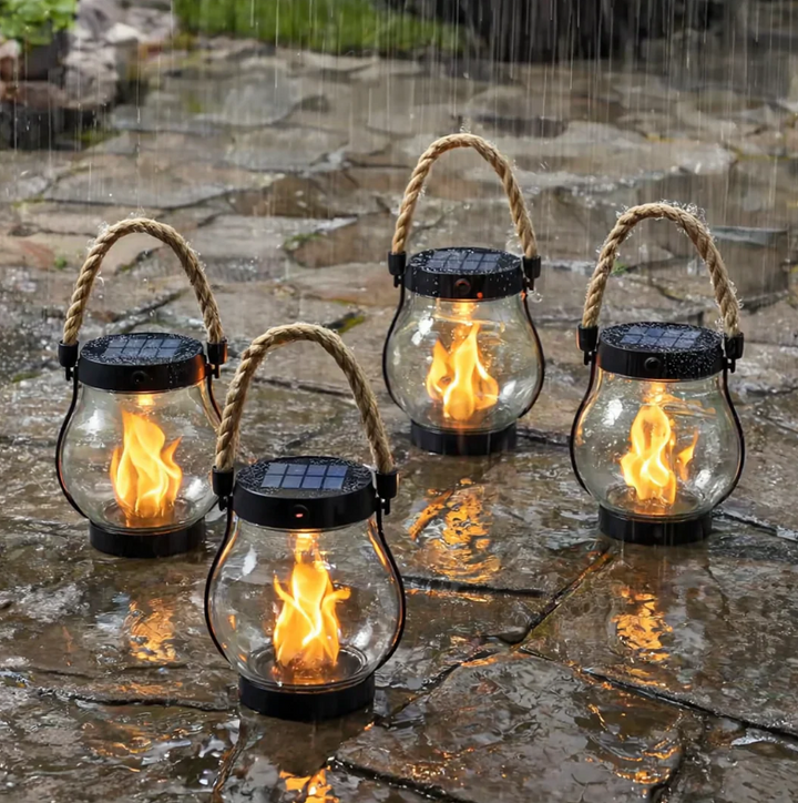 USB Rechargeable Rope Lantern, ABS Body | Hemp Rope Carry Handle, Grey | Light-Sensing Auto On/Off