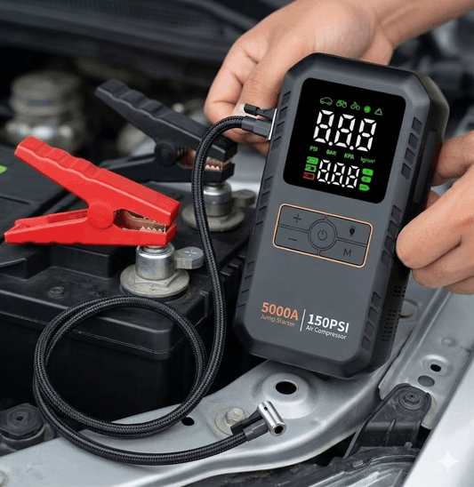 Ultimate Power | 5000A Portable Car Jump Starter with Air Compressor & LED Light | Compact Emergency Charger for Vehicles 0
