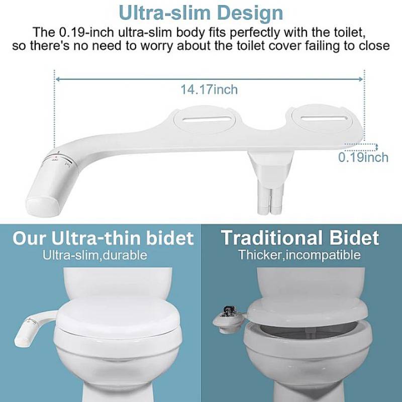 Ultra-Thin Bidet Attachment | Dual Spray Nozzles | Adjustable Pressure | Fits Standard Toilets