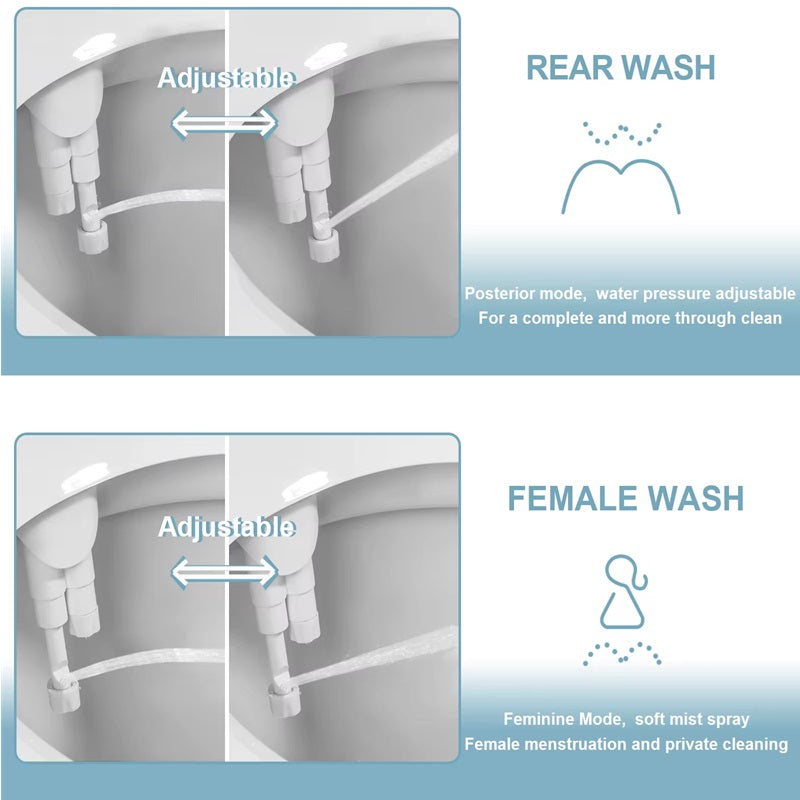 Ultra-Thin Bidet Attachment | Dual Spray Nozzles | Adjustable Pressure | Fits Standard Toilets