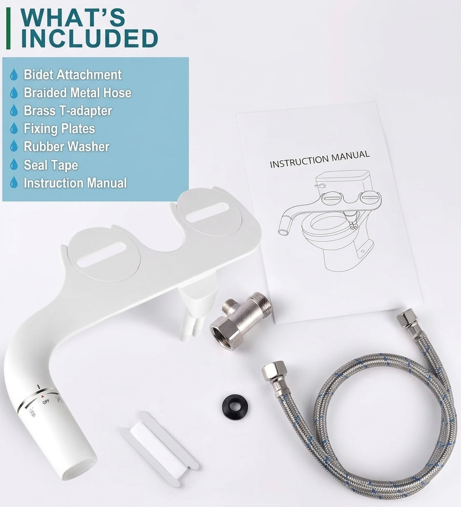 Ultra-Thin Bidet Attachment | Dual Spray Nozzles | Adjustable Pressure | Fits Standard Toilets