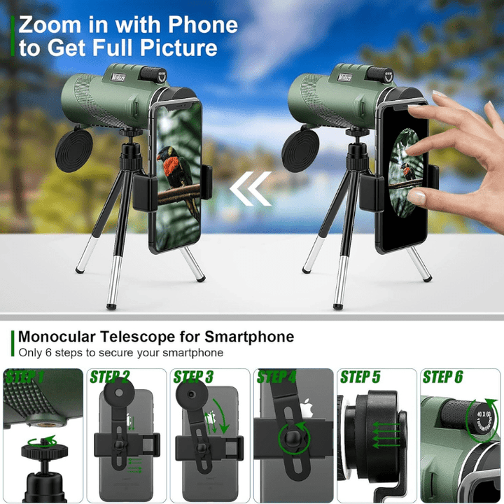 Ultra-Zoom Monocular | Ribbed Grip Band, Top Focus Wheel