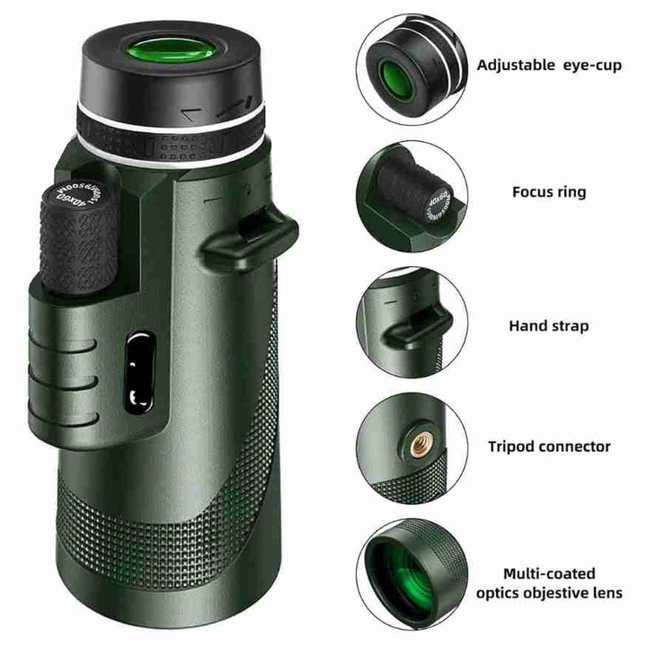 Ultra-Zoom Monocular | Ribbed Grip Band, Top Focus Wheel