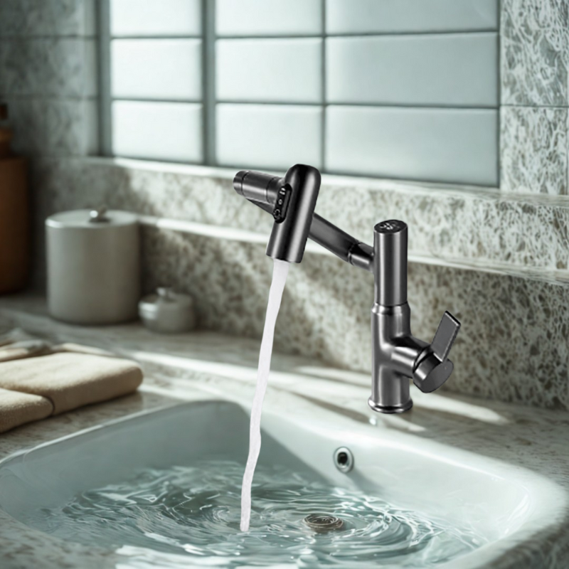 360° Rotating Kitchen Tap Stainless Steel | Height Adjustable Spout with Temperature Indicator | Splash-Free Chrome Finish 2