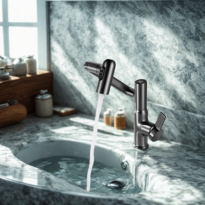 360° Rotating Kitchen Tap Stainless Steel | Height Adjustable Spout with Temperature Indicator | Splash-Free Chrome Finish 3