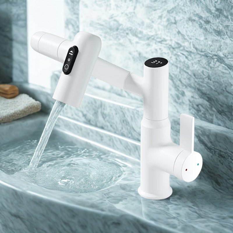 360° Rotating Kitchen Tap Stainless Steel | Height Adjustable Spout with Temperature Indicator | Splash-Free Chrome Finish 11
