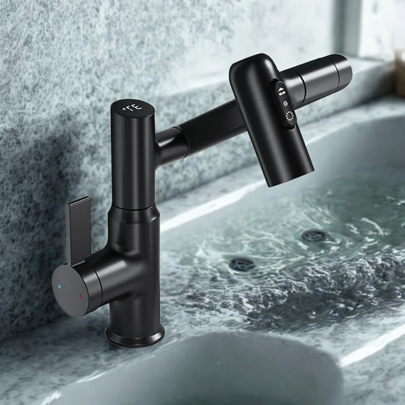 360° Rotating Kitchen Tap Stainless Steel | Height Adjustable Spout with Temperature Indicator | Splash-Free Chrome Finish 12