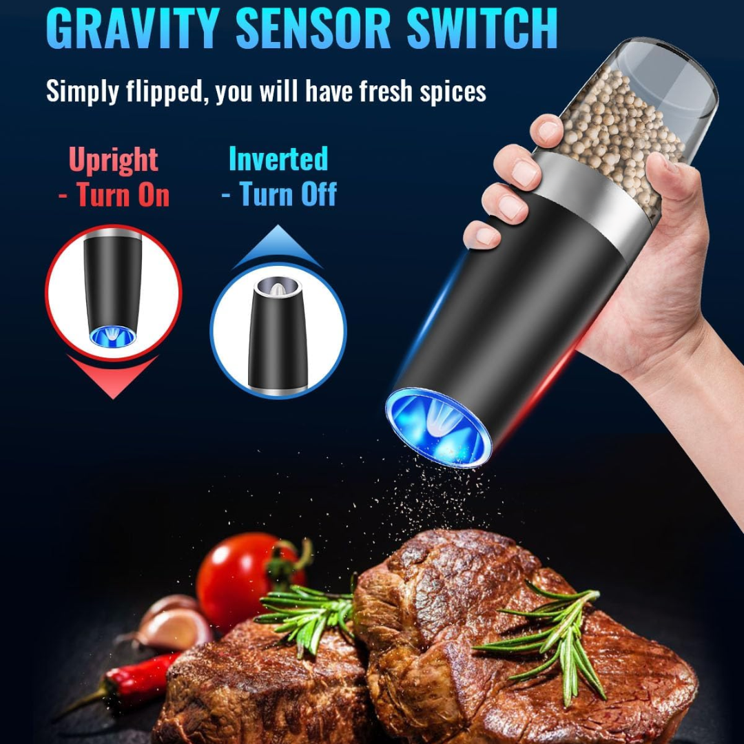 Electric Salt Pepper Grinder Set Rechargeable LED Gravity 6