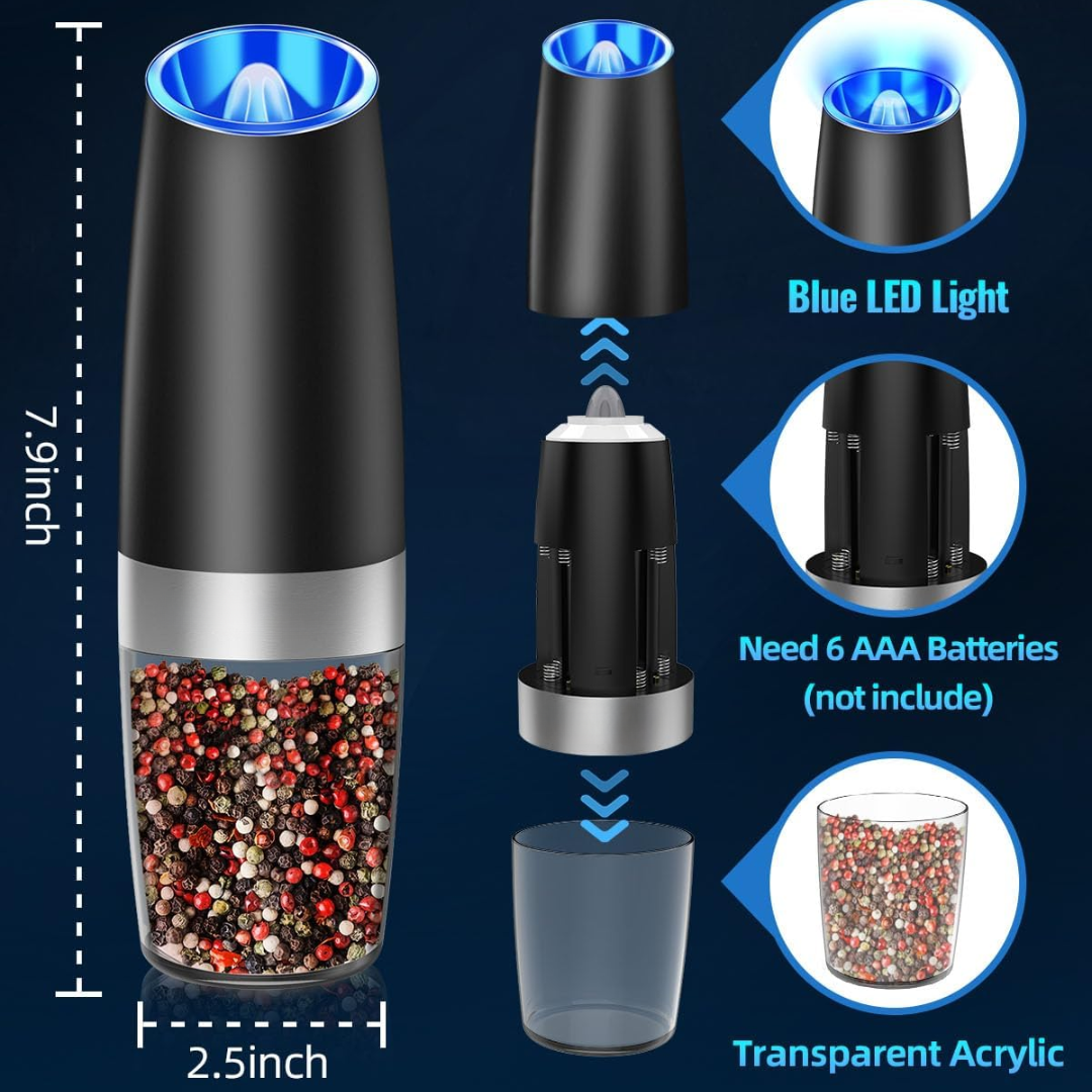 Electric Salt Pepper Grinder Set Rechargeable LED Gravity 4