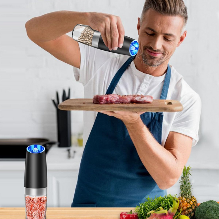 Electric Salt Pepper Grinder Set Rechargeable LED Gravity 1