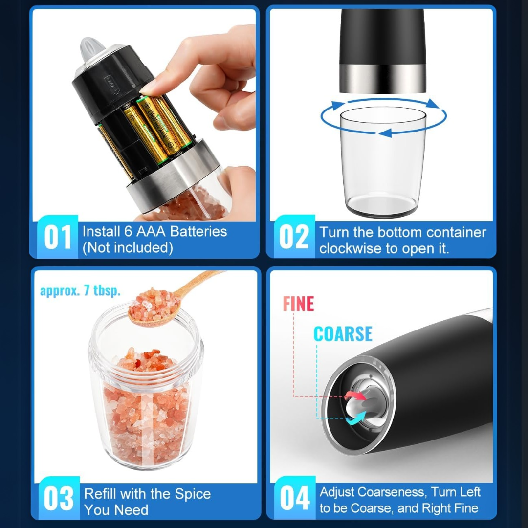 Electric Salt Pepper Grinder Set Rechargeable LED Gravity 9