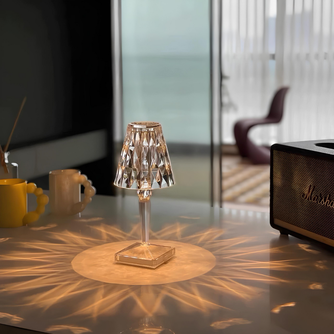 Crystal Table Lamp Acrylic 26 x 12 cm | Touch Control, Rechargeable | 3 Light Colours, USB Charging Cable Included 9