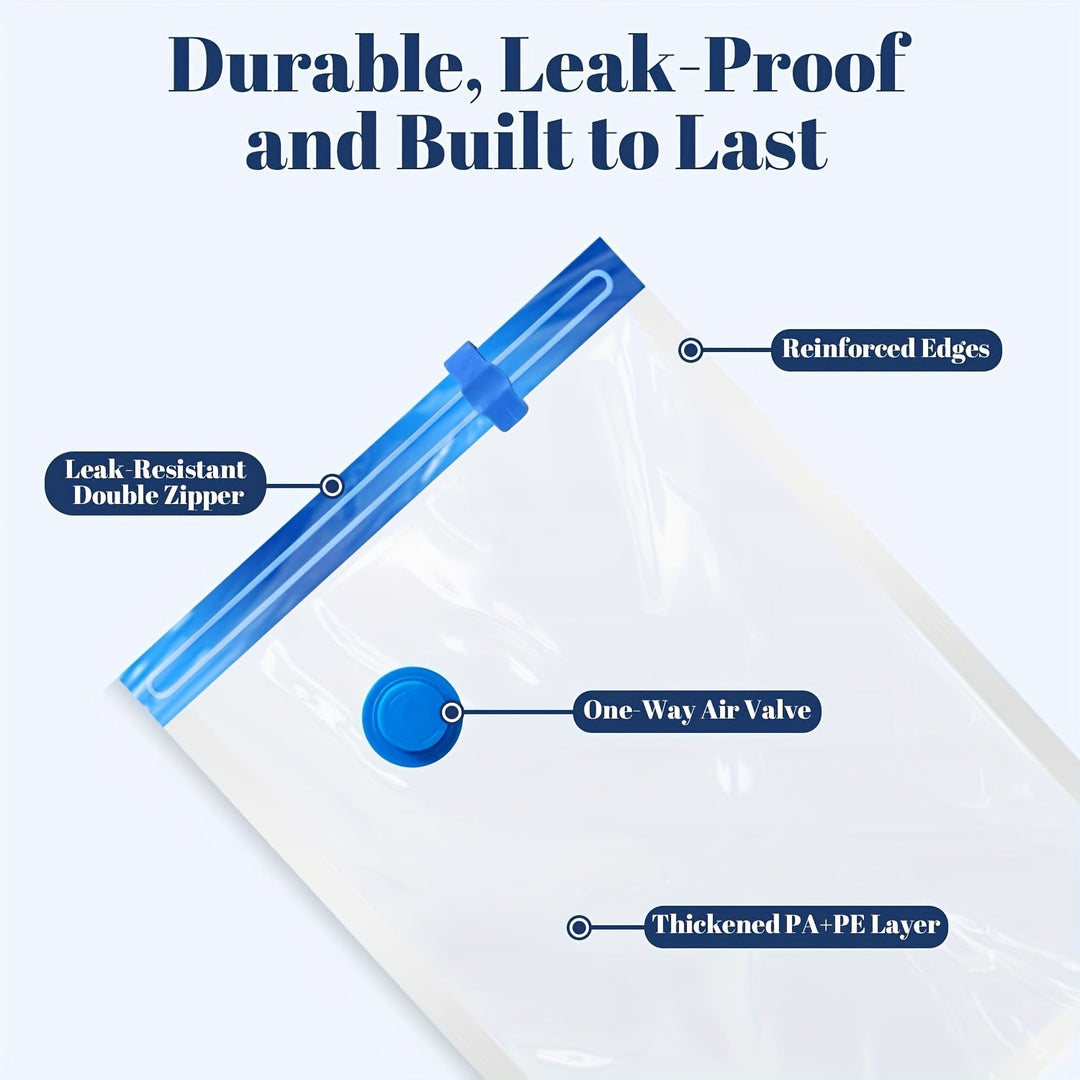 Vacuum Storage Bags Reusable Reinforced Double Zipper with Hand Pump