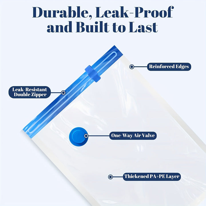 Vacuum Storage Bags Reusable Reinforced Double Zipper with Hand Pump