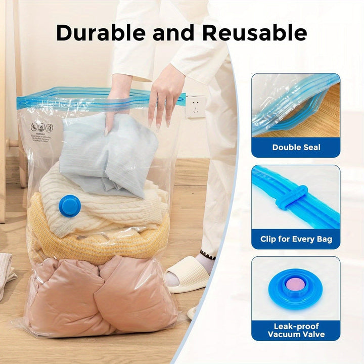 Vacuum Storage Bags Reusable Reinforced Double Zipper with Hand Pump