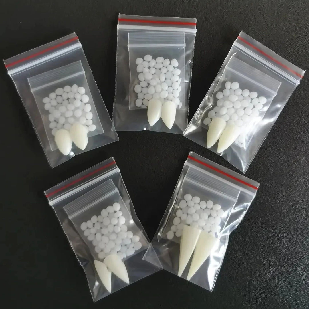 Vampire Fang Teeth Costume Set | Halloween Cosplay Fangs with Fitting Adhesive | Realistic Resin Detail for Costumes