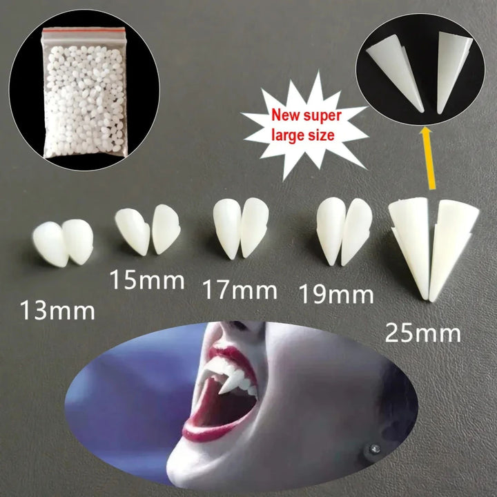 Vampire Fang Teeth Costume Set | Halloween Cosplay Fangs with Fitting Adhesive | Realistic Resin Detail for Costumes