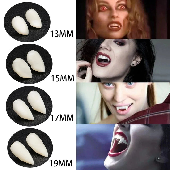 Vampire Fang Teeth Costume Set | Halloween Cosplay Fangs with Fitting Adhesive | Realistic Resin Detail for Costumes