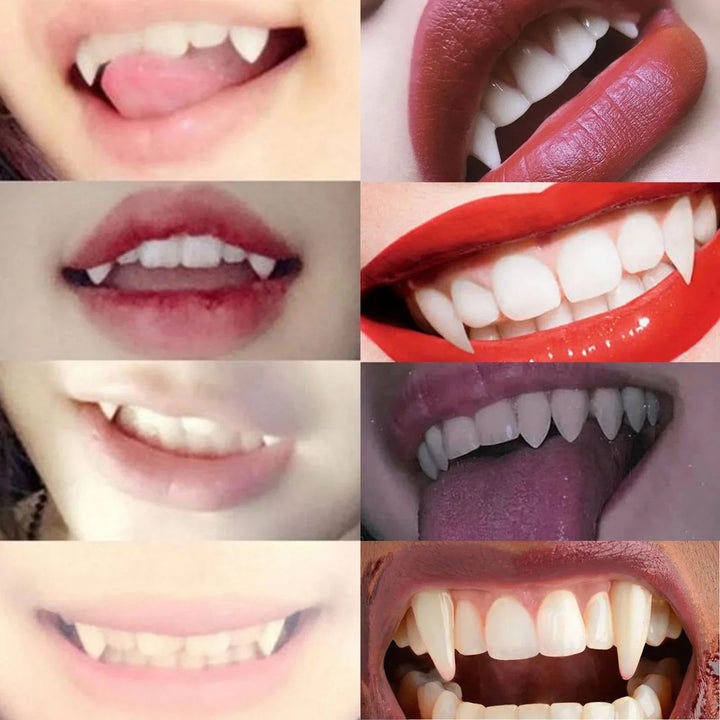 Vampire Fang Teeth Set Halloween Costume Accessory | 5 Pairs Resin Fangs with Fitting Glue | Reusable Cosplay Prop