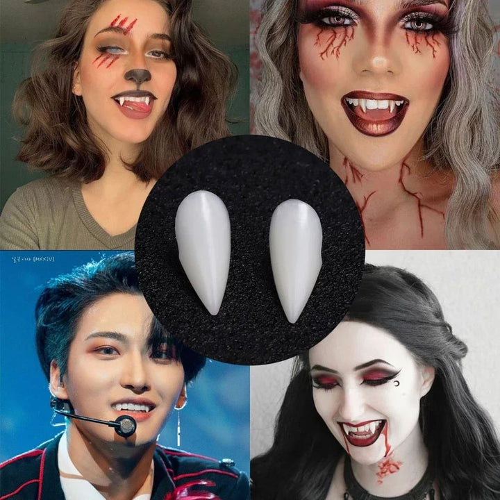 Vampire Fang Teeth Set Halloween Costume Accessory | 5 Pairs Resin Fangs with Fitting Glue | Reusable Cosplay Prop