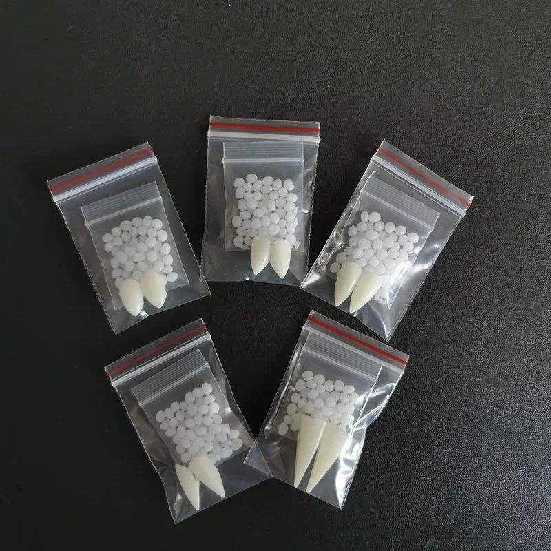 Vampire Fangs Halloween Costume Set | 5 Pairs with Solid Adhesive Included | Reusable Resin Denture Fangs for Cosplay Parties
