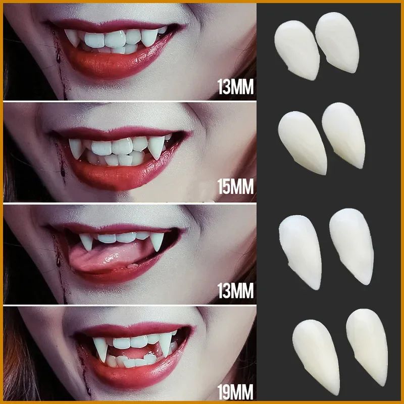 Vampire Fangs Halloween Costume Teeth | 5 Pairs Resin Set | Realistic Individual Fangs with Solid Adhesive for Cosplay