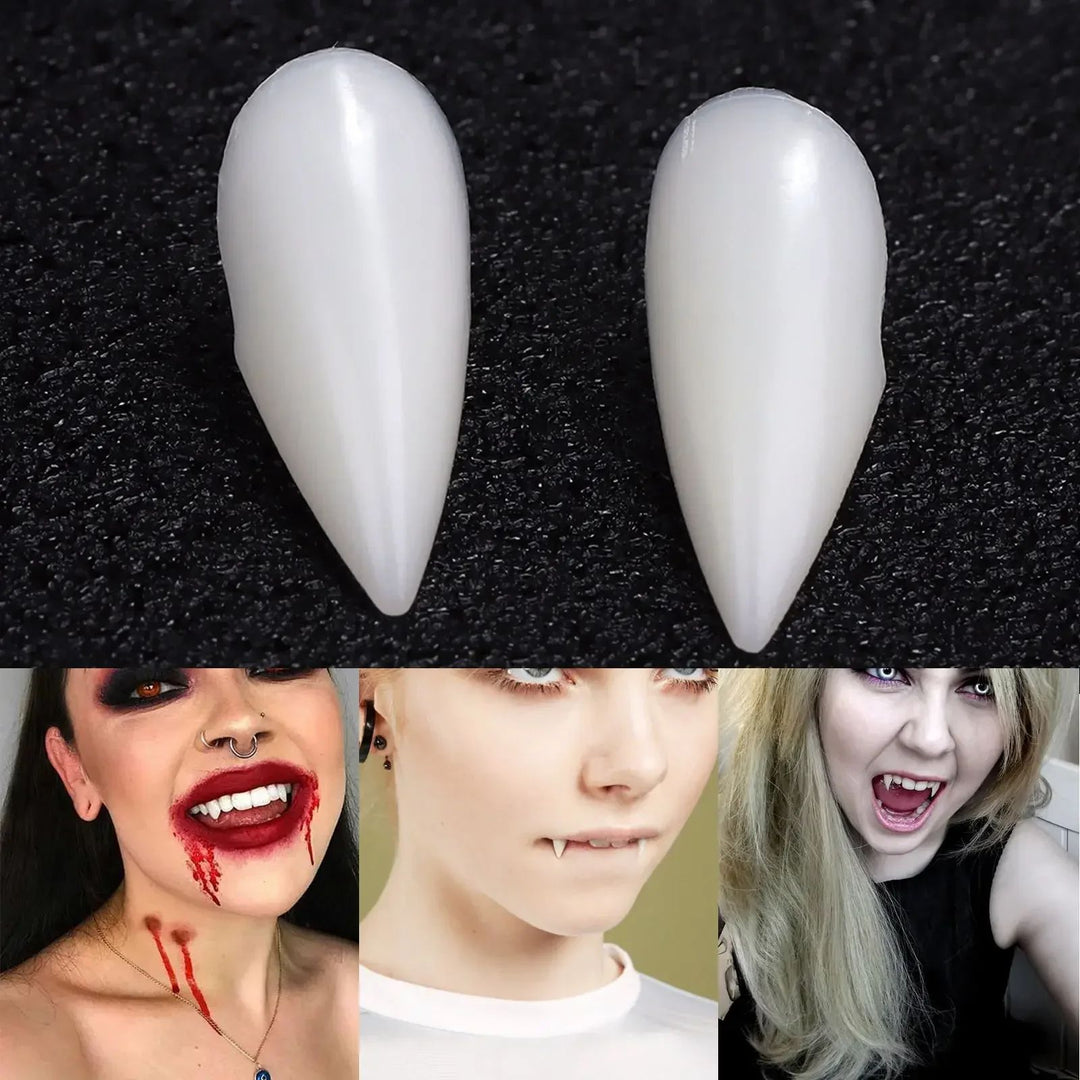 Vampire Fangs Halloween Costume Teeth | 5 Pairs Resin Set | Realistic Individual Fangs with Solid Adhesive for Cosplay