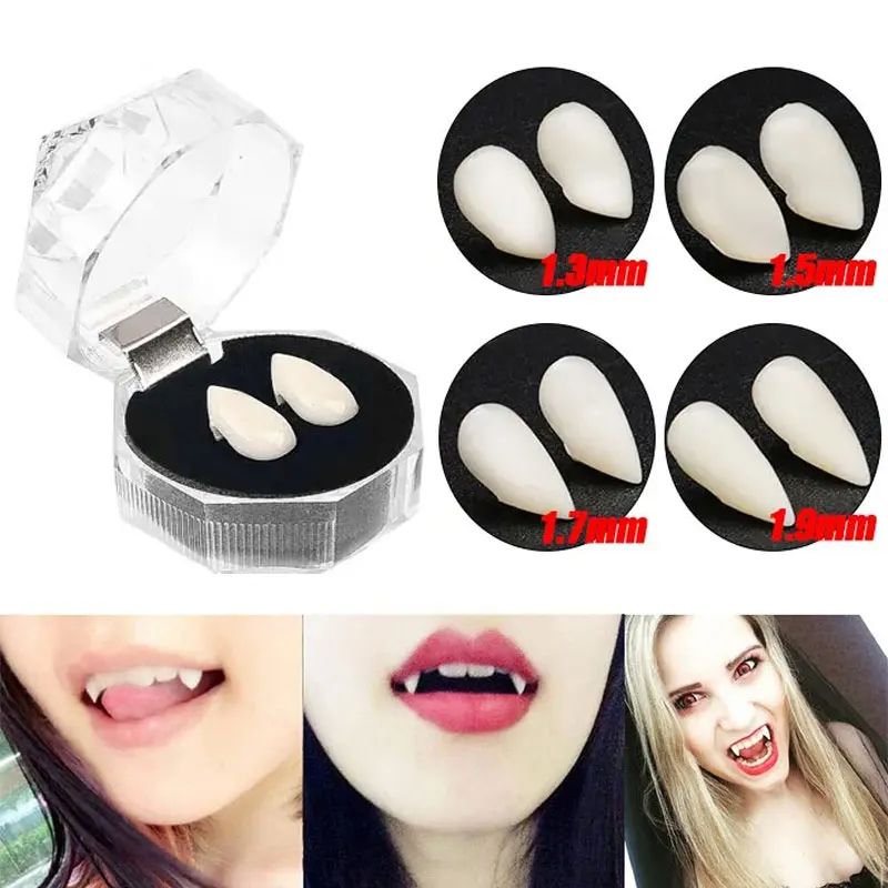 Vampire Fangs Halloween Costume Teeth | 5 Pairs Resin Set | Realistic Individual Fangs with Solid Adhesive for Cosplay