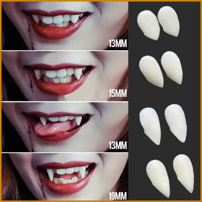 Vampire Fangs Halloween Costume Teeth | 5 Reusable Resin Pairs with Adhesive | Fits Multiple Characters &amp; Group Use