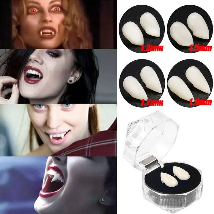 Vampire Fangs Halloween Costume Teeth | 5 Reusable Resin Pairs with Adhesive | Fits Multiple Characters &amp; Group Use