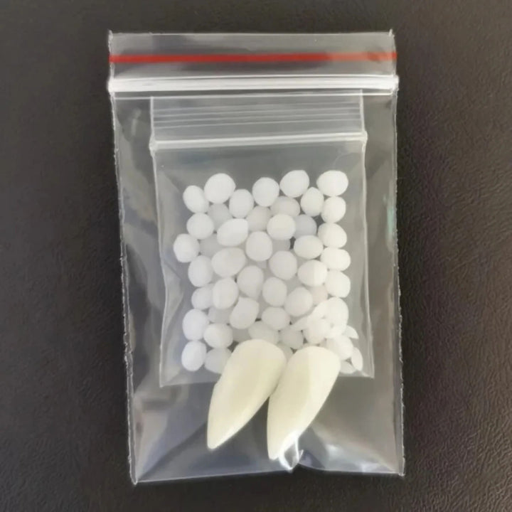 Vampire Teeth Fangs Kit for Halloween | Custom-Molded Thermal Adhesive Fit | Non-Toxic Resin, Natural Tooth-Colour Finish