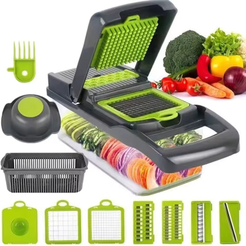 Vegetable Chopper Slicer Stainless Steel | 12-in-1 Set with 10 Interchangeable Blades | Dices, Slices, Shreds & Juliennes