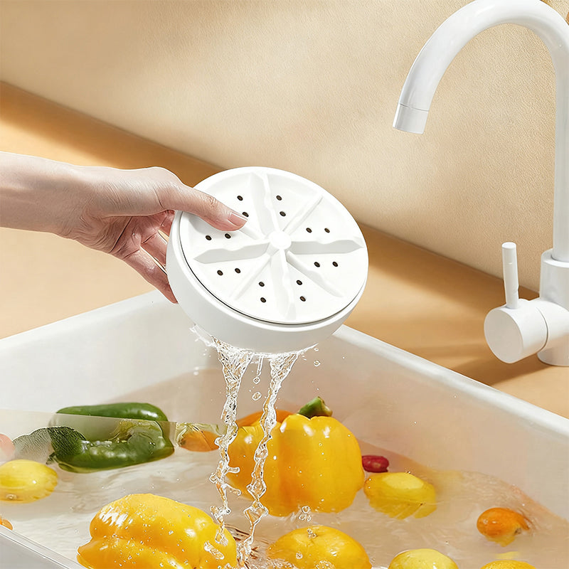 Vegetable Washer with Vortex Water Technology | USB-Powered 5V/2A | Waterproof Compact 10 x 7 cm, Fits Any Kitchen Drawer