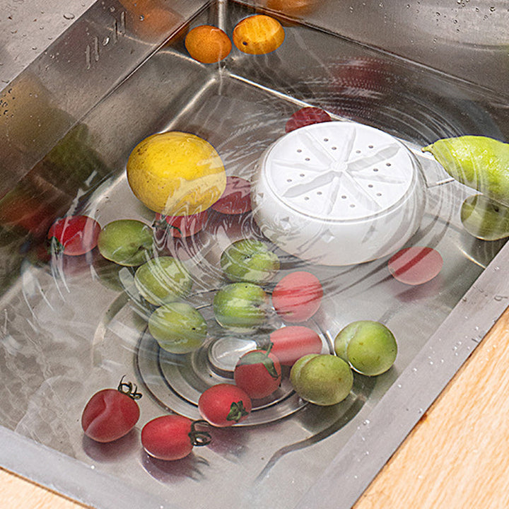 Vegetable Washer with Vortex Water Technology | USB-Powered 5V/2A | Waterproof Compact 10 x 7 cm, Fits Any Kitchen Drawer