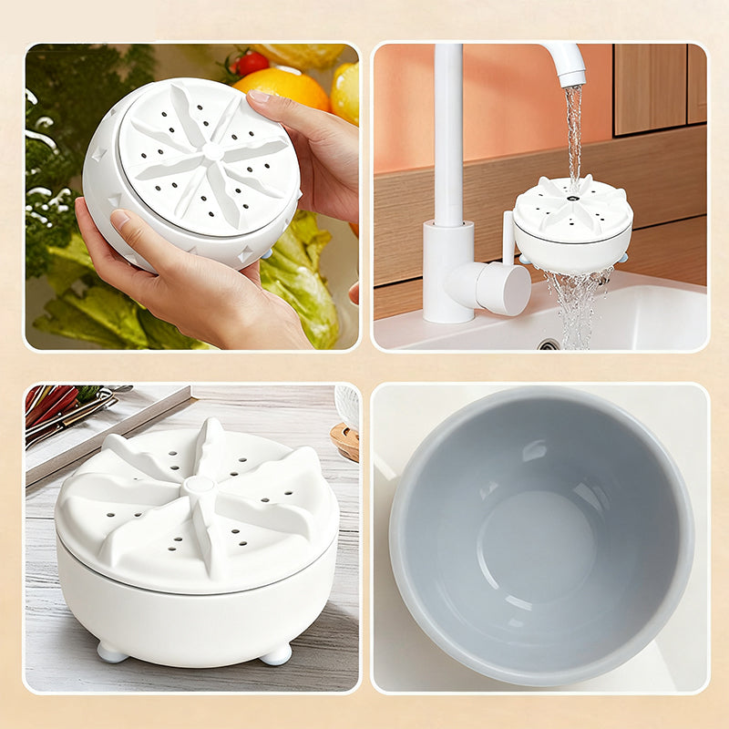 Vegetable Washer with Vortex Water Technology | USB-Powered 5V/2A | Waterproof Compact 10 x 7 cm, Fits Any Kitchen Drawer