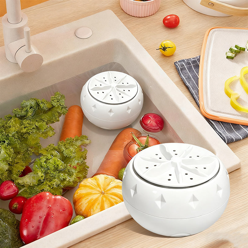 Vegetable Washer with Vortex Water Technology | USB-Powered 5V/2A | Waterproof Compact 10 x 7 cm, Fits Any Kitchen Drawer