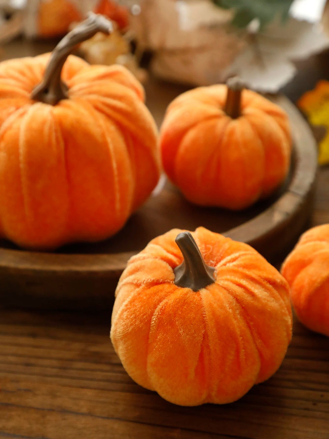 Velvet Artificial Pumpkin Fall Decor | Plush Texture with Decorative Stem | Reusable Tabletop Ornament for Autumn Display